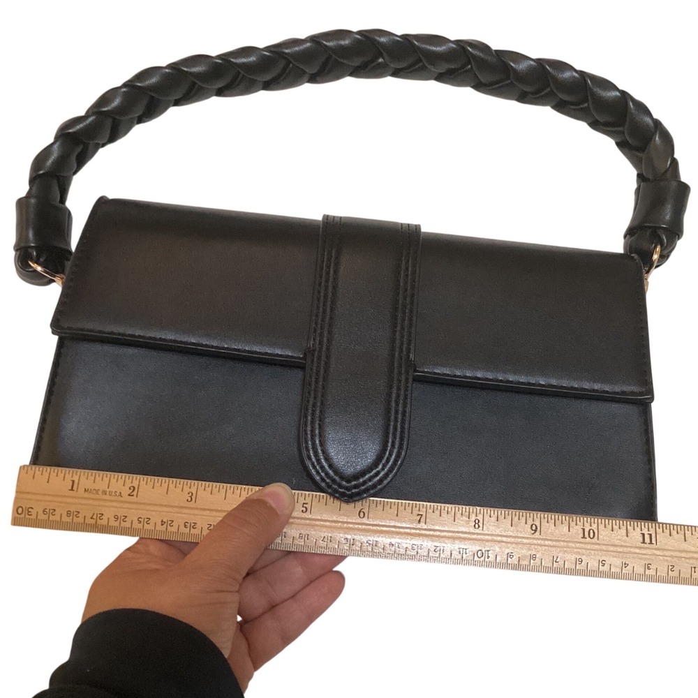 Moda Luxe Black Faux Leather Clutch Handbag Braided Top Handle Evening Bag - Picture 13 of 16